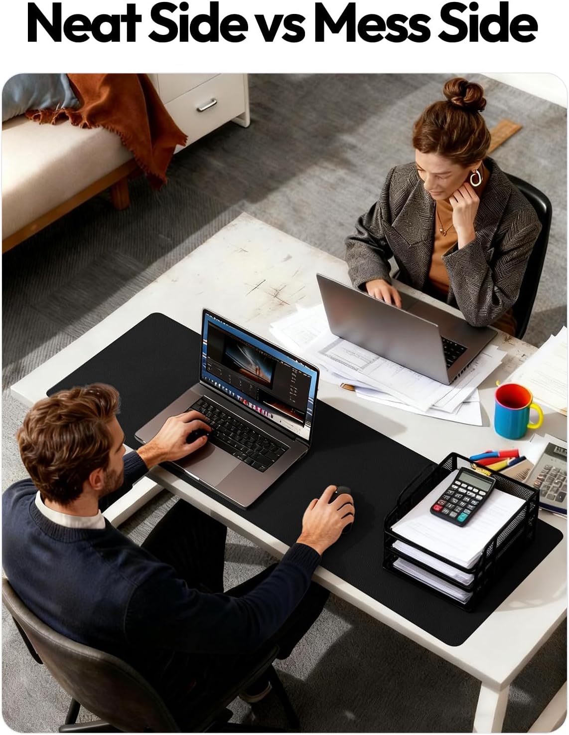 YSAGi Leather Office Desk Pad Protector, Large Mouse Pad, Non-Slip, PU Leather, Laptop Desk Blotter, Waterproof Writing Pad for Office and Home, Black, 23.6" x 13.8" - Colors B