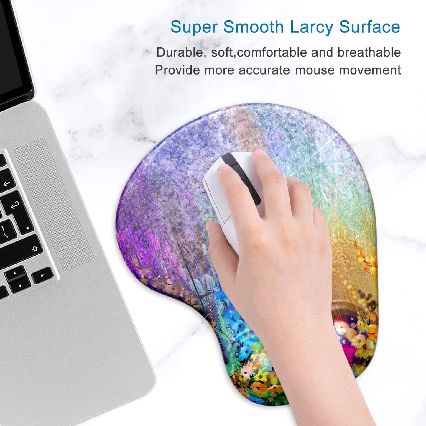 ITNRSIIET Ergonomic Mouse Pad with Gel Wrist Support Wrist Rest Smooth Surface Non-Slip PU Base Comfortable Office Supplies Pain Relief, 9.5 x 8 inches, Beach