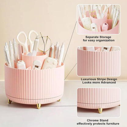 Diesisa Makeup Brush Holder Organizer,360° Rotating Makeup Brush Organizer,5 Slot Make up Brushes Cup for Cosmetics, Nail Polish, Art Supply, Bathroom Vanity Desktop Organizer - White