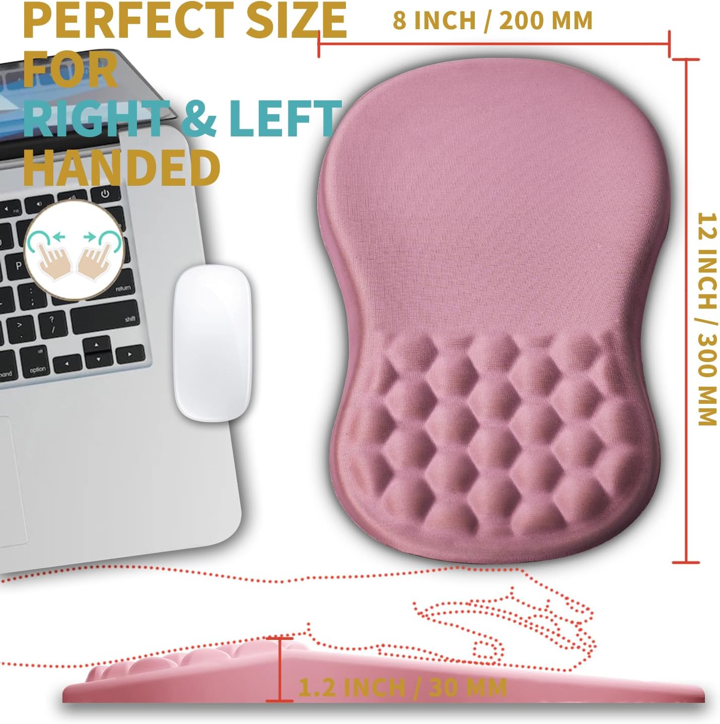 Hokafenle Ergonomic Mouse Pad Wrist Support with Massage Design, Wrist Rest Pain Relief Mousepad with Memory Foam&Non-Slip PU Base, Mouse Pads for Wireless Mouse & Desk (12x8 inch,Black)