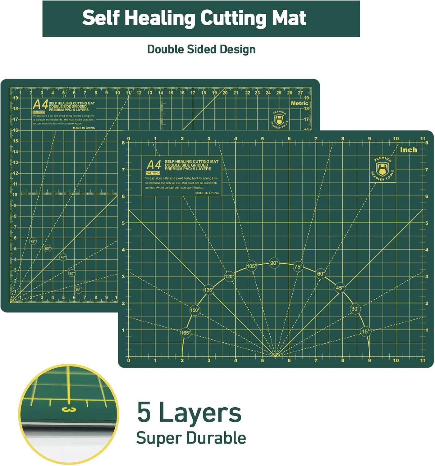 Headley Tools Rotary Cutter Set - 45mm Fabric Cutter, 5 Extra Rotary Blades, A3 Cutting Mat, Quilting Ruler and Sewing Clips, Craft Knife Set, Ideal for Crafting, Sewing, Patchworking, Purple