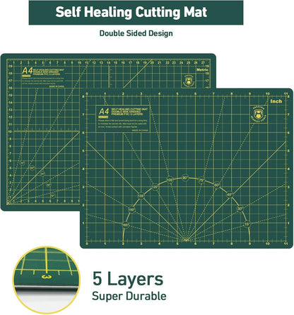 Headley Tools Rotary Cutter Set - 45mm Fabric Cutter, 5 Extra Rotary Blades, A3 Cutting Mat, Quilting Ruler and Sewing Clips, Craft Knife Set, Ideal for Crafting, Sewing, Patchworking, Purple