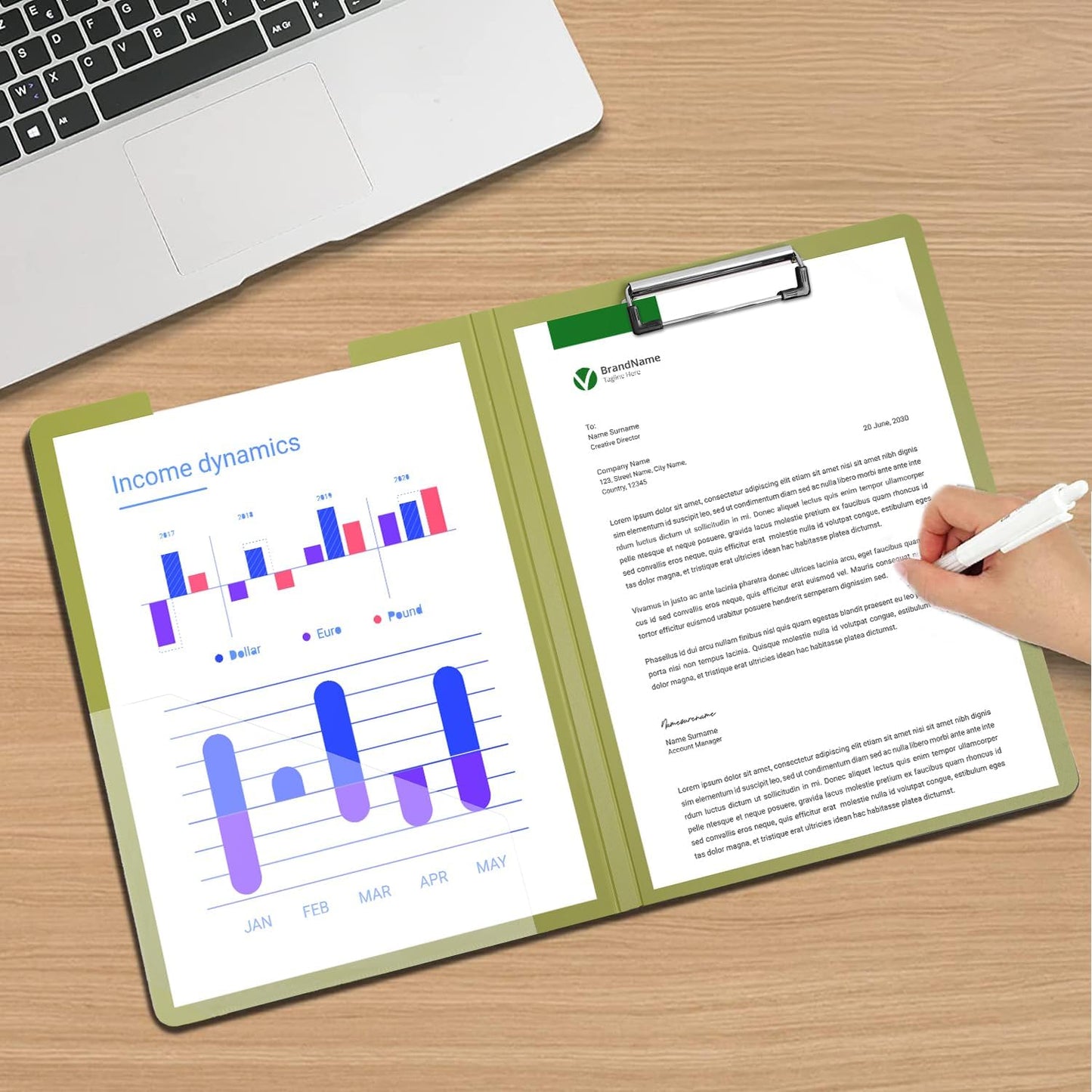 Clipboard Folder, A4 Foldable Clipboards with Pocket, File Cover Office Folder Clipboard, 360 Degree Foldable Storage Clipboards for Office, School or Medical Field, Green
