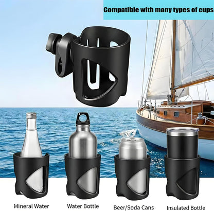 Marine Boat Rail Cup Holder, Clamp-on Mount Marine Universal Rotation Drinks Holder, No Drilling Install On Bimini Top Rail Or Pole, Grip Rail, Grab Bar, Yacht, Kayak, Bikes, Boat Gifts for Boat Lover