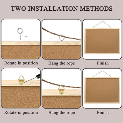 2 Pack Cork Board Bulletin Board, 15.7"X 11.81" inches with Oak Wood Finish Frame, for Wall Office Home and School (Pins, Eye Bolts, gaskets, Screws)