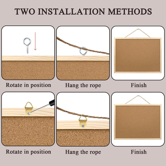 2 Pack Cork Board Bulletin Board, 15.7"X 11.81" inches with Oak Wood Finish Frame, for Wall Office Home and School (Pins, Eye Bolts, gaskets, Screws)