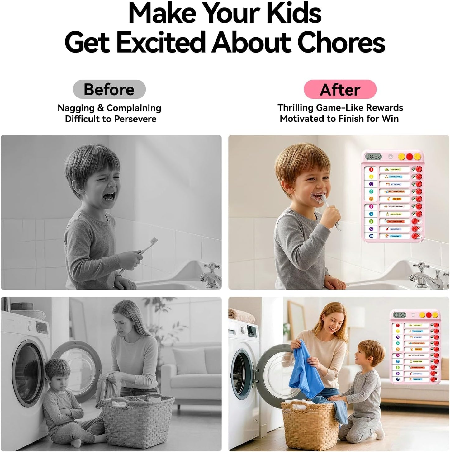 Chore Chart for Kids, Checklist Planning Board with Sliders, 19 Personalizable Sheets and Magnetic Marker, ADHD Tools for Kids to Do List Routine Chart Visual Schedule Board with Stand
