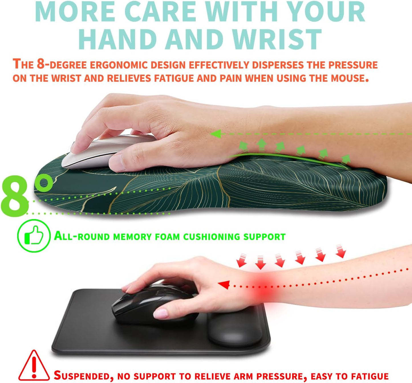 Ergonomic Mouse Pad Wrist Support with Memory Foam Massage Bulge, Carpal Tunnel Pain Relief Mousepad Wrist Rest for Mouse(12x8 inch, Silver Gray Light Purple)