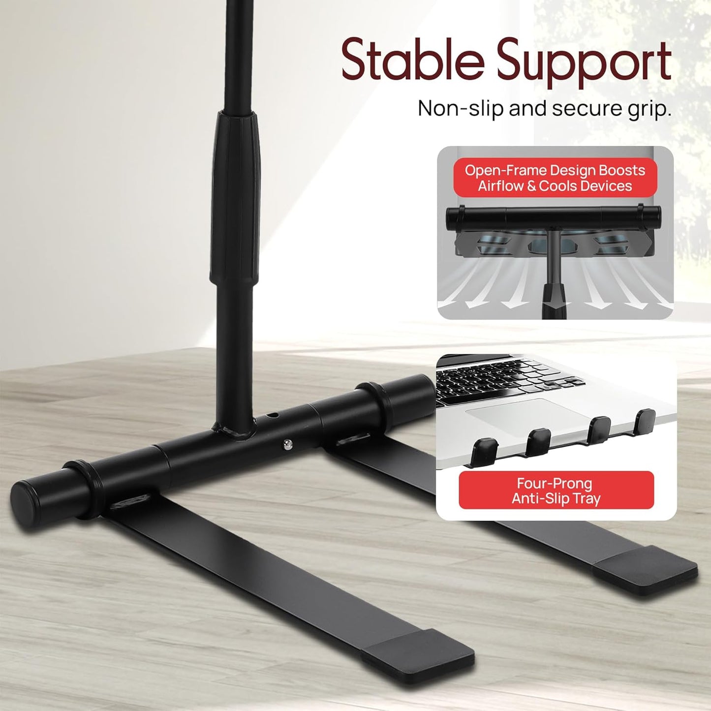 Pyle Portable Folding Laptop Stand - Standing Table with Adjustable Angle, Foldable Height and Four Prong Anti-Slip Tray for iPad, Tablet, DJ Mixer, Workstation, Gaming and Home Use - PLPTS55