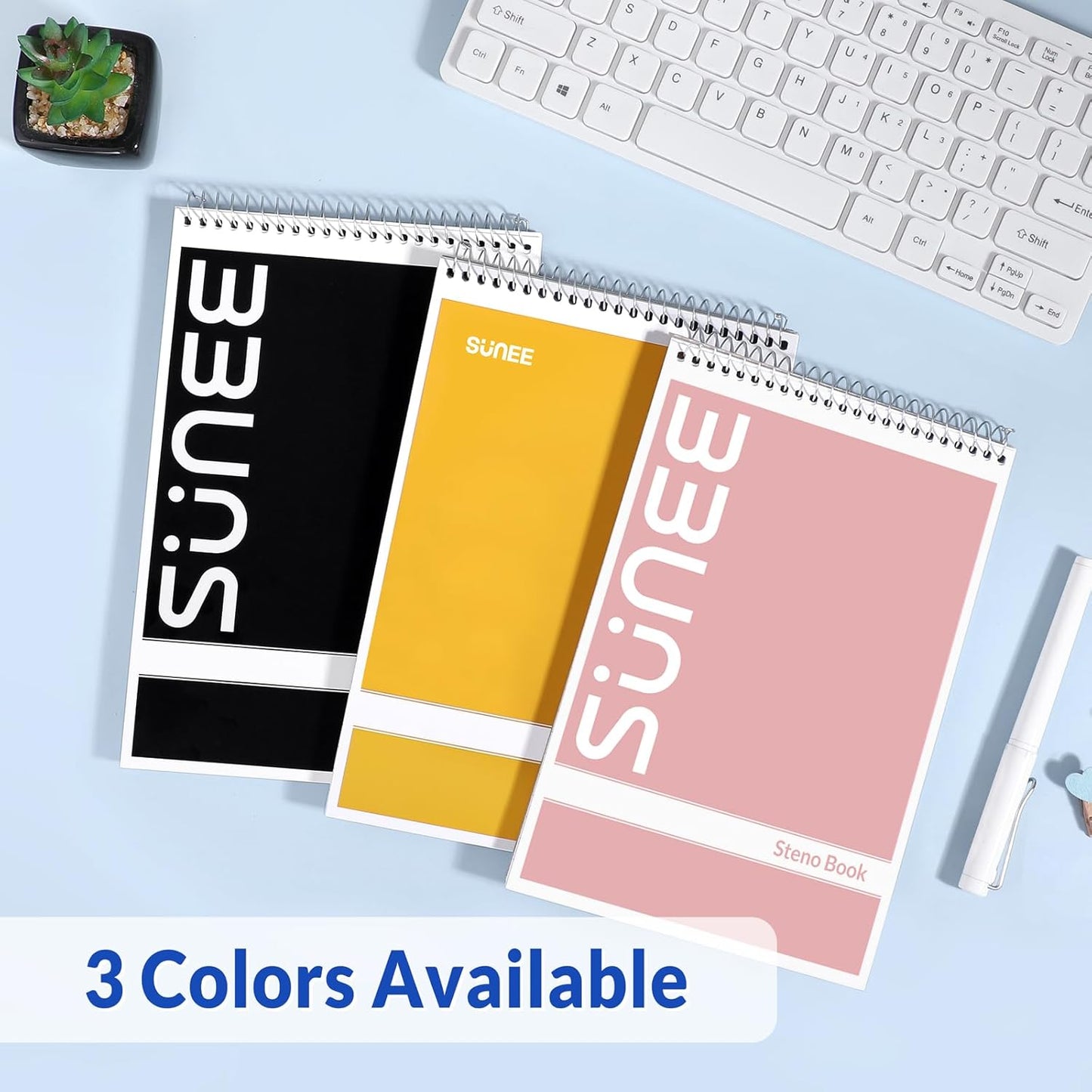 SUNEE 2 Pack Steno Pads 6x9, Gregg Rule, 60 Sheets, Spiral Notebook 6x9, White Paper, Take Notes with Top Spiral Notebook, for School, University, College, Work, Office, Yellow