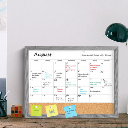 Calendar Whiteboard for Wall, TANKEE 17x13 Inches Whiteboard Calendar Cork Board Combo, Small Magnetic White Board with Wood Framed, Hanging Dry Erase Board for Kitchen Home Office School Planner
