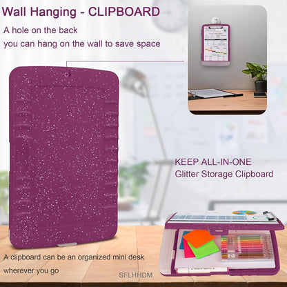 Glitter Clipboard with Storage,Storage Clipboard with Pen Holder,A4 Binder Clip Boards 8.5x11 with Low Profile Clip,Side Opening Sparkle Clipboards, Clipboards Folder for Office Supplies-Starry Black