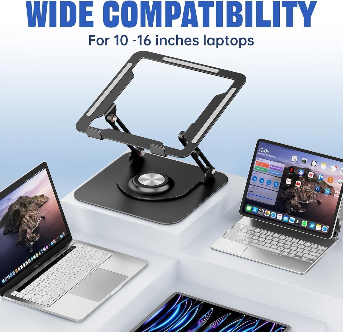 JOYEKY Laptop Stand for Desk, Adjustable Computer Stand with 360° Rotating Base, Ergonomic Laptop Riser for Collaborative Work, Foldable & Portable Laptop Stand, fits for All 10-16" Laptops