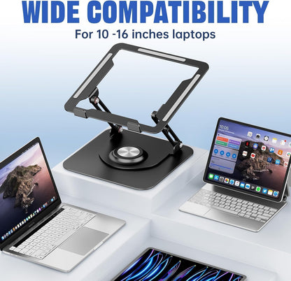 JOYEKY Laptop Stand for Desk, Adjustable Computer Stand with 360° Rotating Base, Ergonomic Laptop Riser for Collaborative Work, Foldable & Portable Laptop Stand, fits for All 10-16" Laptops