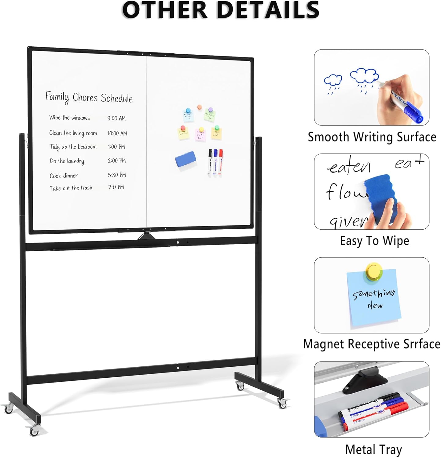 Large Whiteboard Easel with Stand, 36" x 24" Portable Standing Magnetic Dry Erase White Board, 3' x 2' Tripod Height Adjustable Flip Chart Easel for Home Office Classroom School, Silver