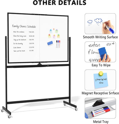 Large Whiteboard Easel with Stand, 36" x 24" Portable Standing Magnetic Dry Erase White Board, 3' x 2' Tripod Height Adjustable Flip Chart Easel for Home Office Classroom School, Silver