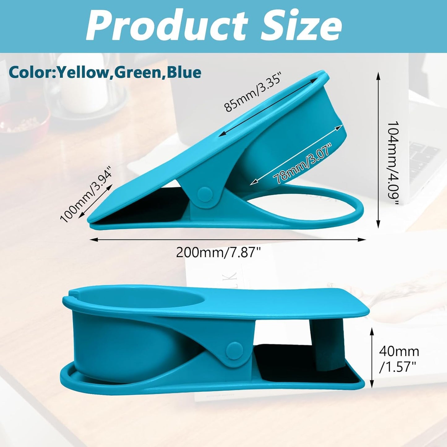 Biaungdo 3 Pack Drinking Cup Holder Clip with Side Hole, Desk Drink Holder Desk Side Clamps Clip Cup Holder Chair Cup Holder for Water Drink Beverage Soda Coffee Mug Holder(Green, Blue, Yellow)