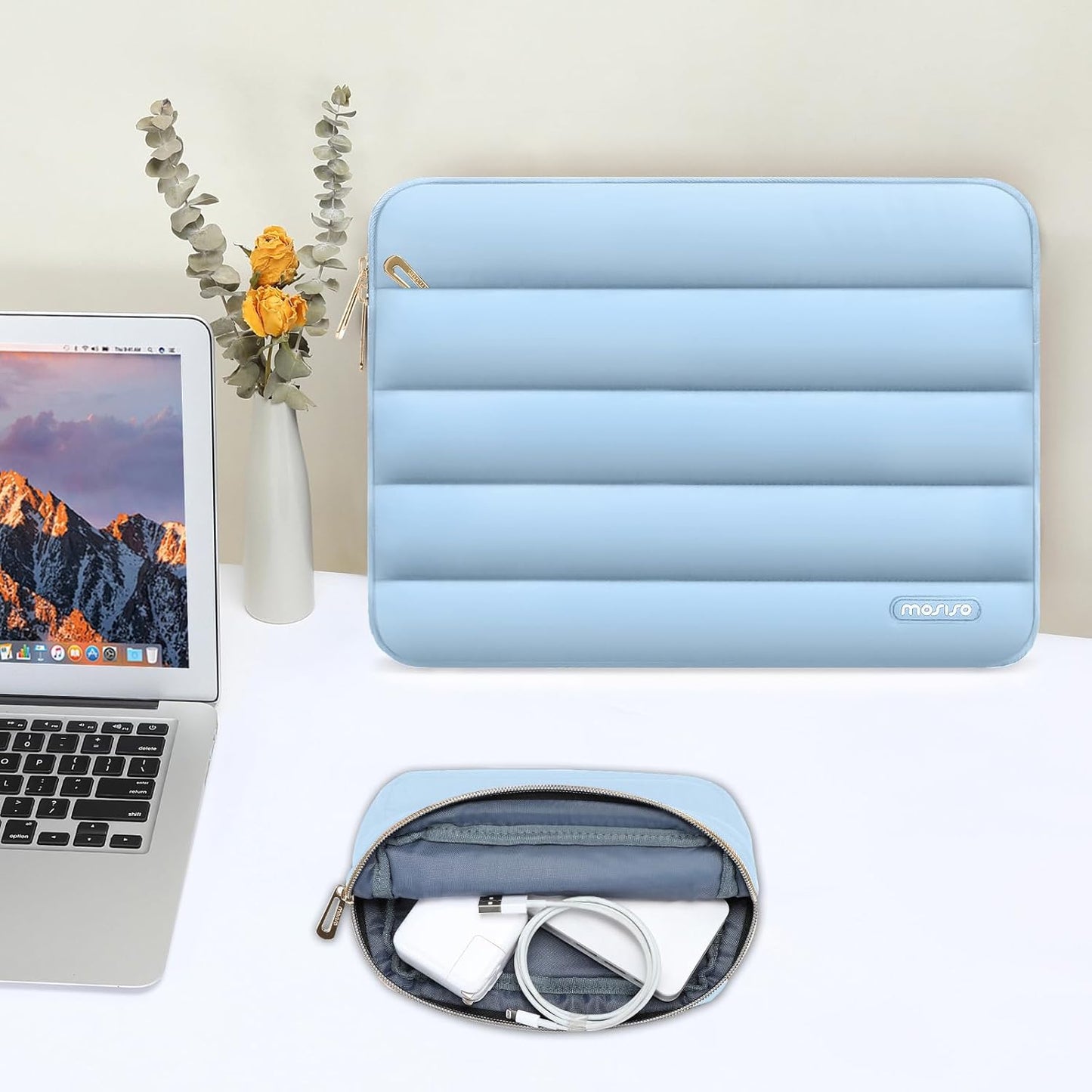 MOSISO Laptop Case 13.3 inch,13-13.3 inch Puffy Laptop Sleeve Compatible with MacBook Neo/Air 13.6 M5 M4 M3 M2 M1/Pro 13/14,HP Dell ASUS Lenovo,Polyester Horizontal Bag with Small Case, Sand