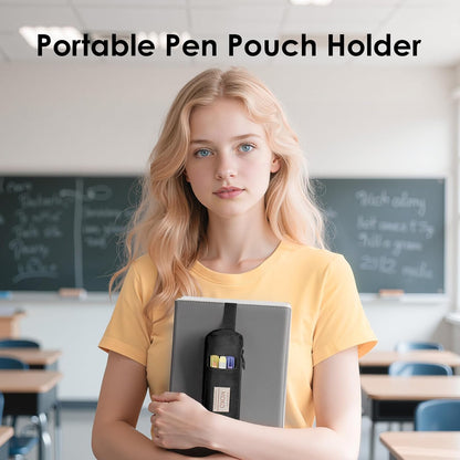 MoKo Pen Holder for Notebook, Pencil Pouch with Adjustable Elastic Band, Slim Portable Zipper Pen Pouch Holder for Planners, Journals, Book, Pink