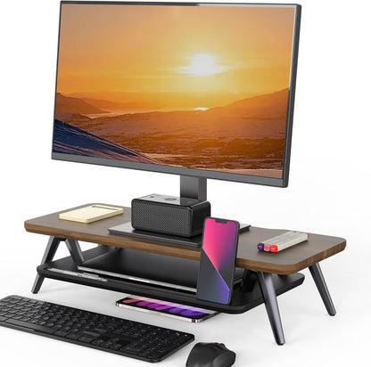 Fenge Dual Monitor Stand, Monitor Stands Riser for 2 monitors, 42.5 Inch Wood Desk Shelf with Storage Organizer and Cable Management for Office Desk Accessories