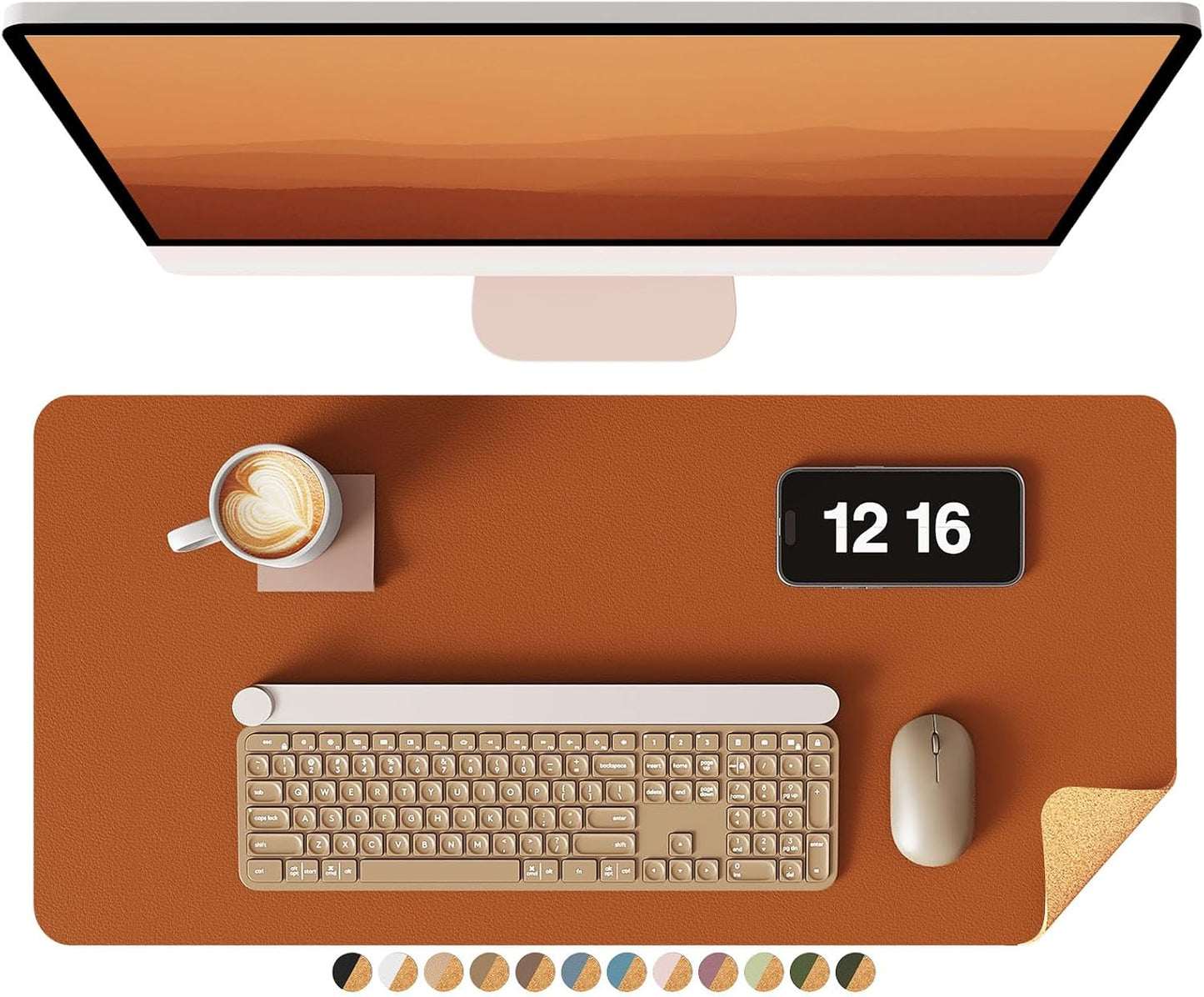 YSAGi Double-Sided Desk Pad, 31.5"x15.7"Leather Desk Mat, Eco Cork Desk Pad Protector,Large Mouse Pad,Waterproof Desk Blotter for Office/Home(Coffee)