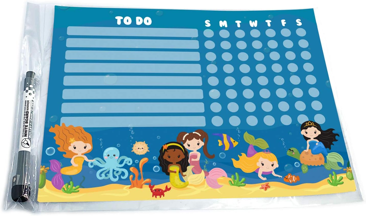Dry Erase Whiteboard Task & Habit Tracker | Removable and Restickable Adhesive Decal | Fine-Tip Magnetic Marker Included | 9” x 12”