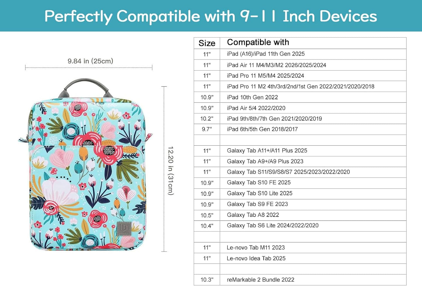 Dadanism 9-11 Inch Tablet Sleeve Bag Carrying Case with Shoulder Strap for iPad (A16) 11", iPad 10th Gen 10.9", iPad Air M4/Pro M5 11", iPad 9/8/7th 10.2", Galaxy Tab A11+ Plus 11", Cloudy Pink