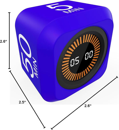 Rotating Cube Visual Pomodoro Timer 5, 25, 10 50 Minutes Preset + Custom Countdown, Rechargeable Desk Productivity Flip Timer with Detachable Silicone Cover for ADHD Study Work Kitchen School (White)
