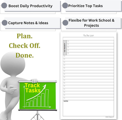 TO DO List Planner Notepad, 60 Page Planning Pad. Undated ToDo Checklist w/Priority & Note Sections. Organize & Track Projects, Clients or Daily Tasks. 8.5 X 11, A4 Tear Sheets.