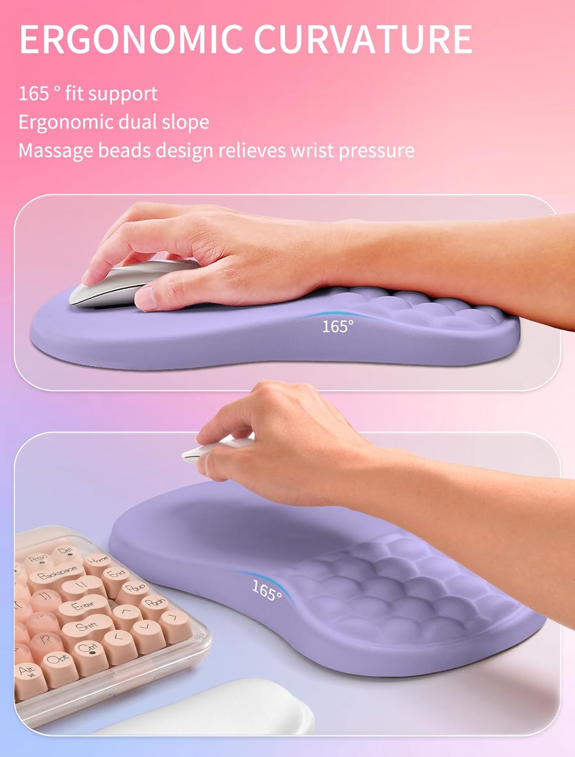 Hokafenle 2in1 Combination, Wave Keyboard Wrist Rest and Ergonomic Curvature Mouse Pad Wrist Support for Relieve Wrist Pain, Filled with Soft Cushion Memory Foam, Black