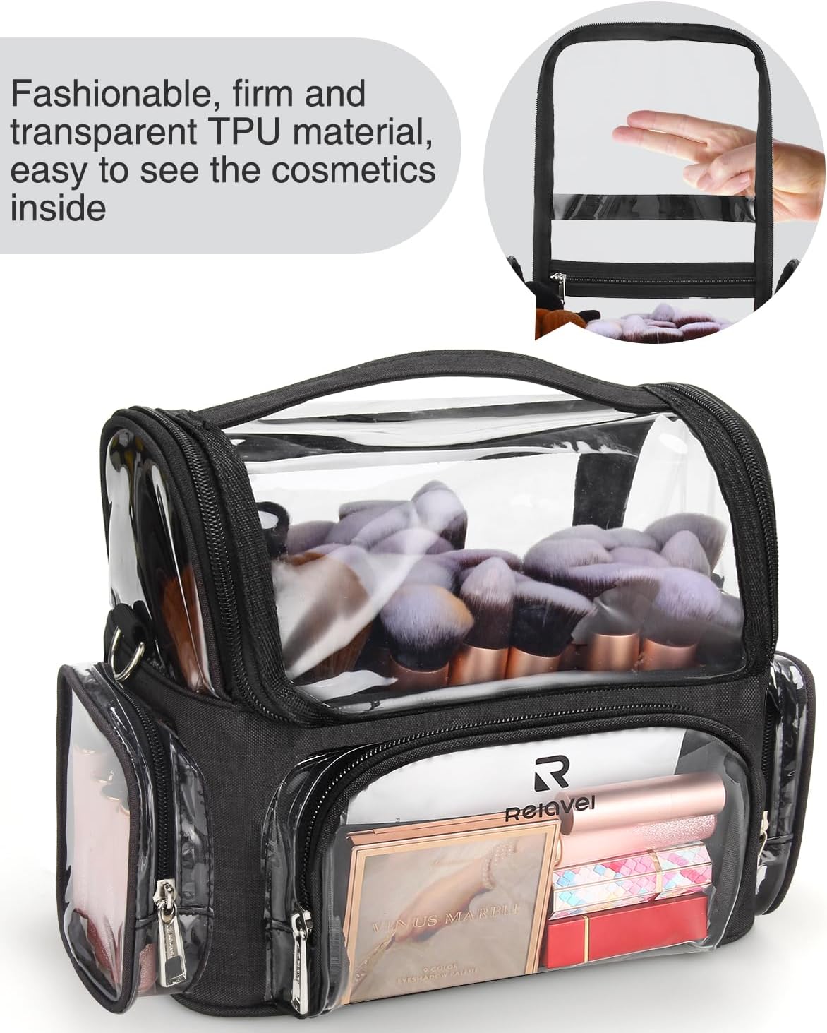 Makeup Brush Bag, Makeup Brush Holder Travel Stand-up Makeup Cup Large Makeup Brush Organizer Case Professional Cosmetic Bag Artist Storage Bag with Adjustable Divider (Large, Black)
