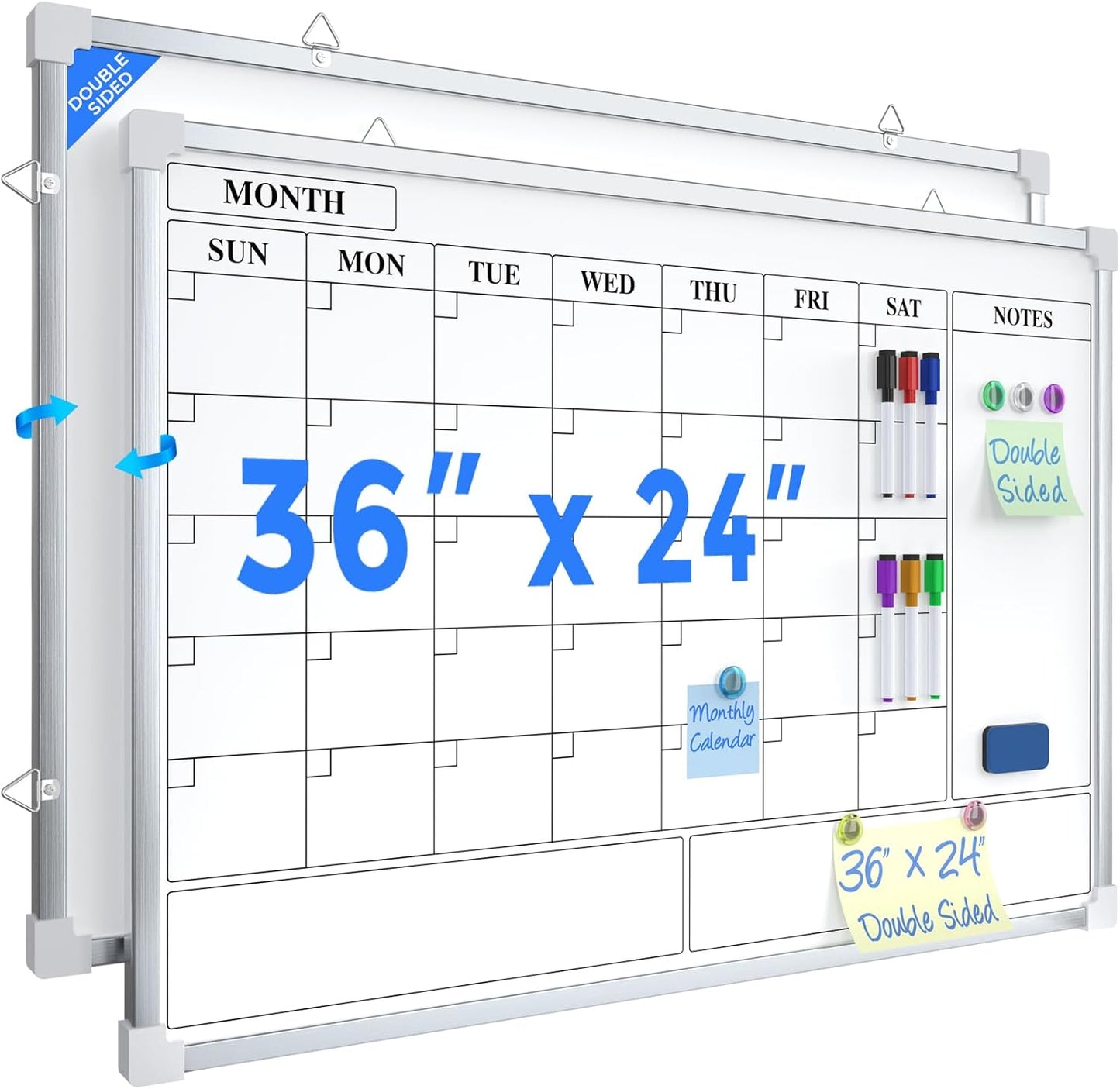 MaxGear Monthly Calendar Dry Erase Board for Wall, 16"x12" Small Hanging Double-Sided White Board, Portable Whiteboard for Planning, Drawing, Memo, to Do List, School, Home, Kitchen, Office