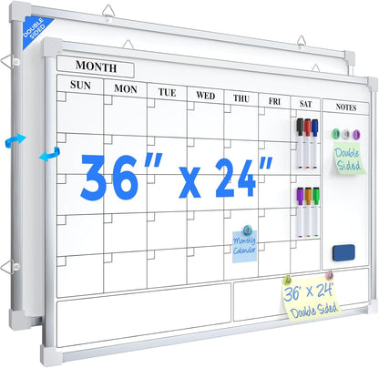 MaxGear Monthly Calendar Dry Erase Board for Wall, 16"x12" Small Hanging Double-Sided White Board, Portable Whiteboard for Planning, Drawing, Memo, to Do List, School, Home, Kitchen, Office
