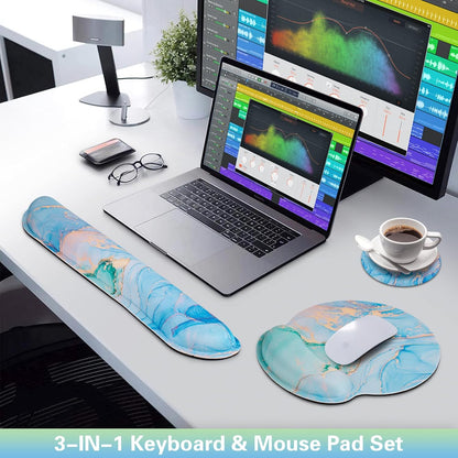 Ergonomic Keyboard Wrist Rest, Mouse Pad with Wrist Rest Anime, Cat Gaming Mousepad with Wrist Support, Memory Foam Wrist Rest Set for Computer Keyboard, Funny Cute Office Desk Accessories