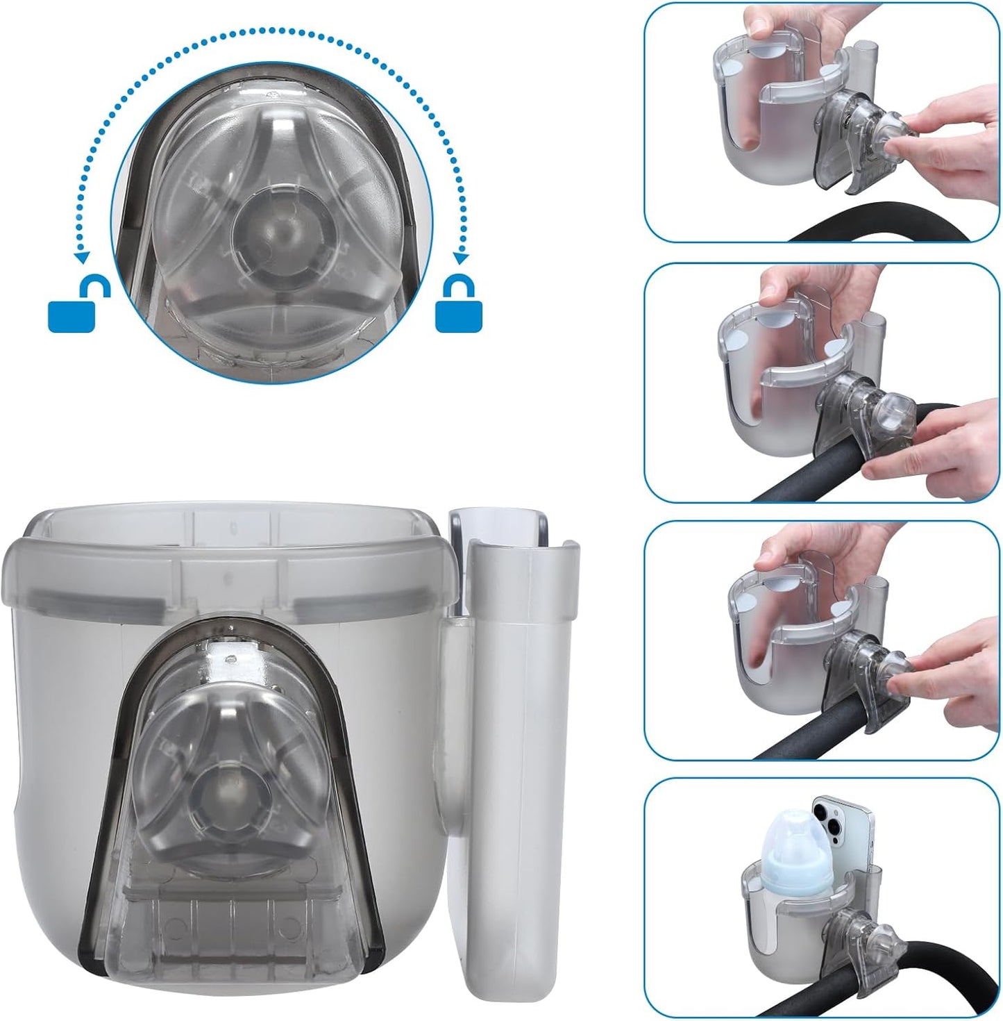 Accmor 2-in-1 Walker Cup Holder with Phone Holder, Wheelchair Cup Holder, Rollator Cup Holder, Cup Phone Holder for Walker, Wheelchair, Rollator, Mobility Scooter