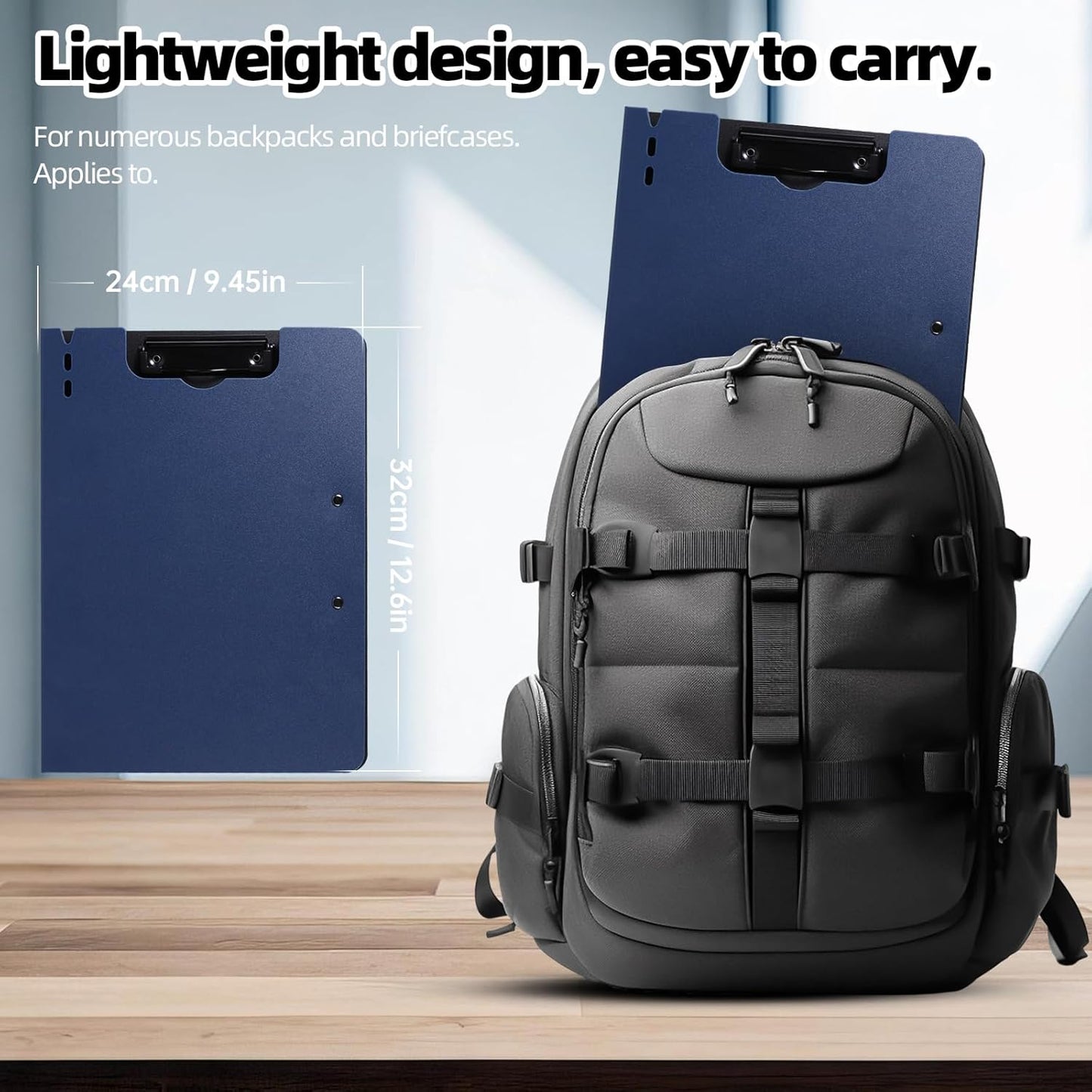 FRETONBA Clipboard Folder, A4 Foldable Clipboard with Horizontal and Vertical Double Metal Clips, 360 Degree Foldable Binder Clipboards with Pen Holder, File Cover Work Folder Clipboards, Blue