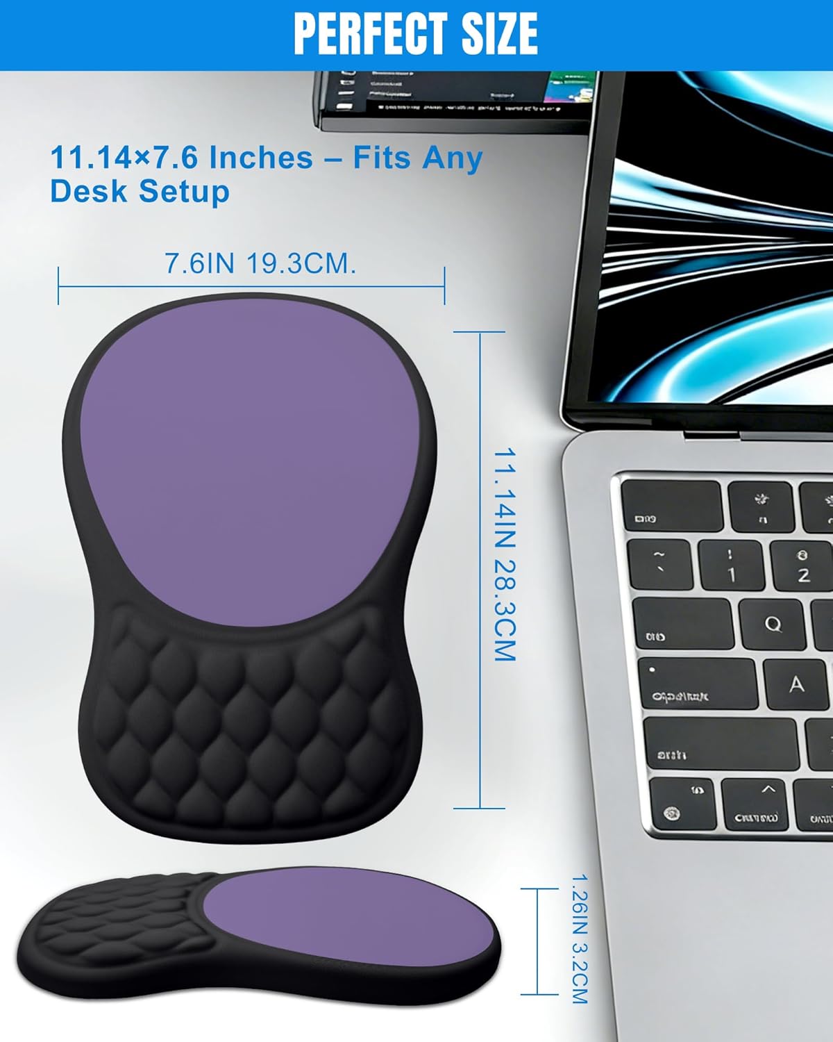 Ergonomic Mouse Pad with Wrist Rest, Slope Design Memory Foam Support, Smooth Lycra Surface, Non-Slip PU Base, Comfortable Mouse Mat for Office, Home, Computer Desk (Black)
