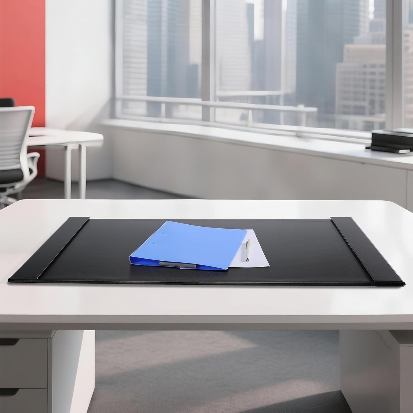 24" x 18" Leather Desk Blotter with Top Rail for Writing Leather Executive Desk Pad Protector Desk Mat for Office Home Workplace Black