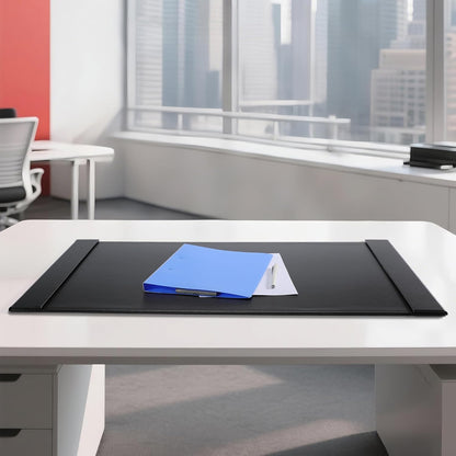 24" x 18" Leather Desk Blotter with Top Rail for Writing Leather Executive Desk Pad Protector Desk Mat for Office Home Workplace Black