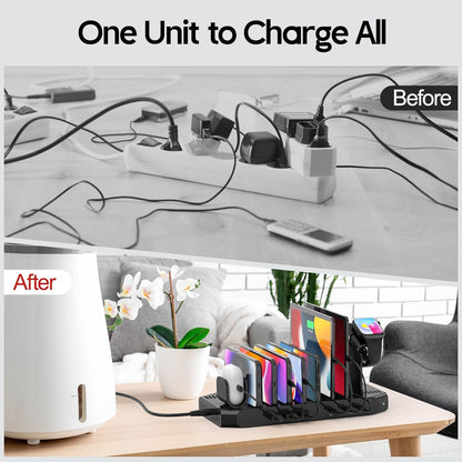 Unitek Multi Charging Station, 10-Port USB Charger for Multiple Device with SmartIC Tech and Adjustable Dividers, Organizer Stand Compatible with iPad, Tablet, Kindle, iPhone