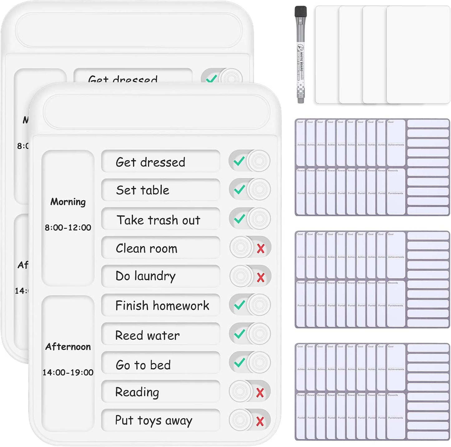 2Pcs Chore Chart for Kids to Do List Checklist Board Detachable Message Slider Schedule Planning Boards with 30Pcs Blank Checklist 4Pcs Cardstock for Habit Tracker or Daily and Weekly Planner