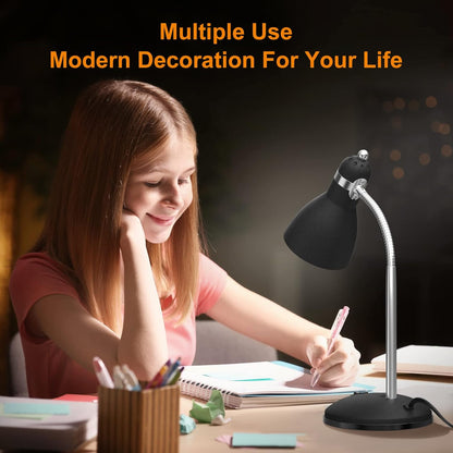 LEPOWER Metal Desk Lamp, Eye-Caring Table Lamp, Study Lamps with Flexible Goose Neck for Bedroom, Home Office (Matte Black)