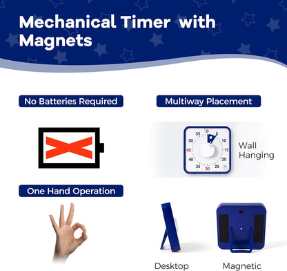 Visual Timer 7.5 inch; 60 Minute 1 Hour Countdown Timer for Kids Classroom Teaching Tool Home Office Meeting, Mechanical Countdown Clock for Exam Time Management Magnetic, Sky Blue with Colorful Disc