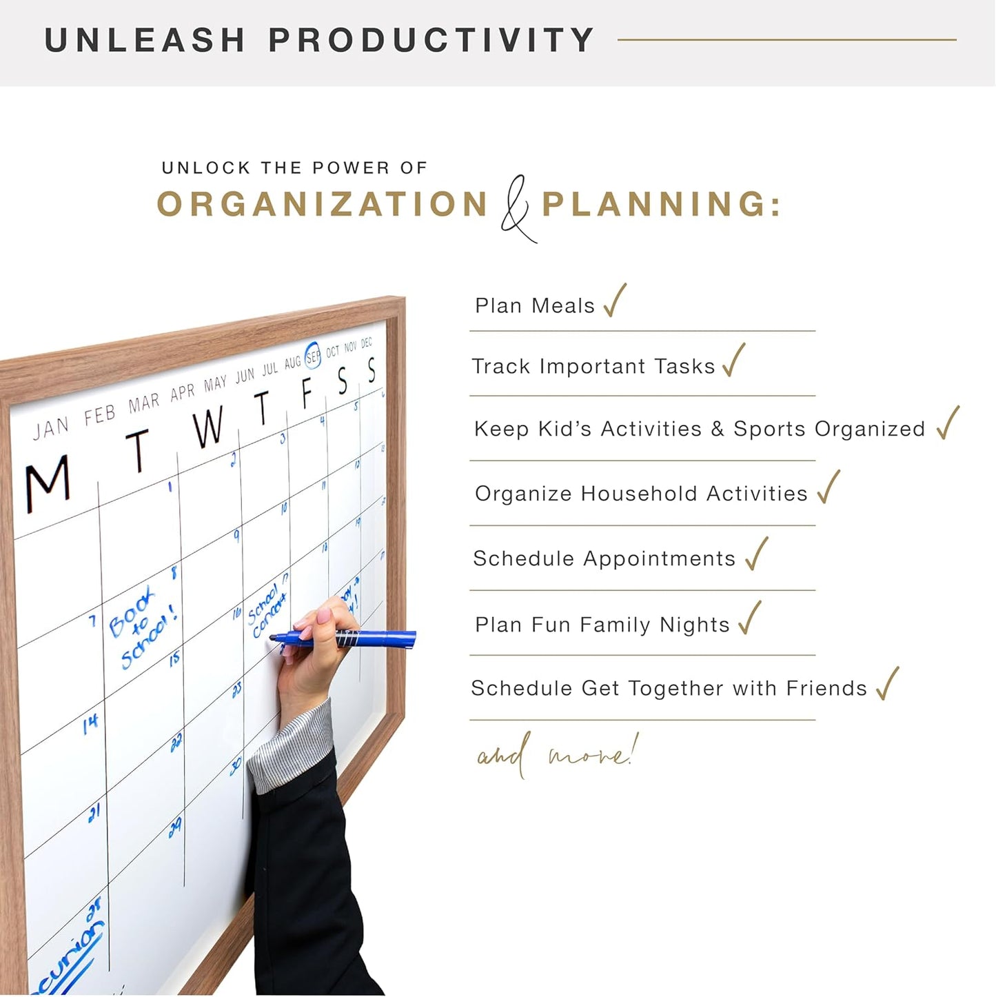 MCS Dry Erase Weekly Planner 11x24 Walnut Framed Calander Whiteboard for Wall, Plan Your Week with Family Weekly Planner for Dinners, Sports, Events & More