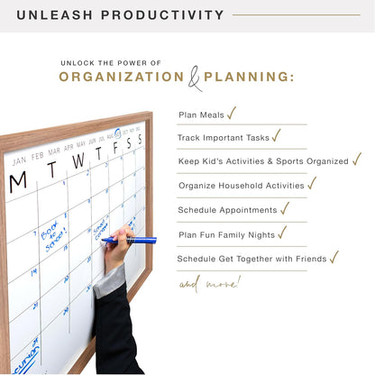 MCS Dry Erase Weekly Planner 11x24 Walnut Framed Calander Whiteboard for Wall, Plan Your Week with Family Weekly Planner for Dinners, Sports, Events & More