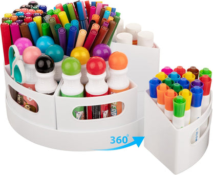 CraftGenes Art Supplies Organizer, Extra Large 360° Rotating Desk Organizer with 7 Removable Compartments, Marker Organizer for Home, Office, and Classroom, Crayon Holder