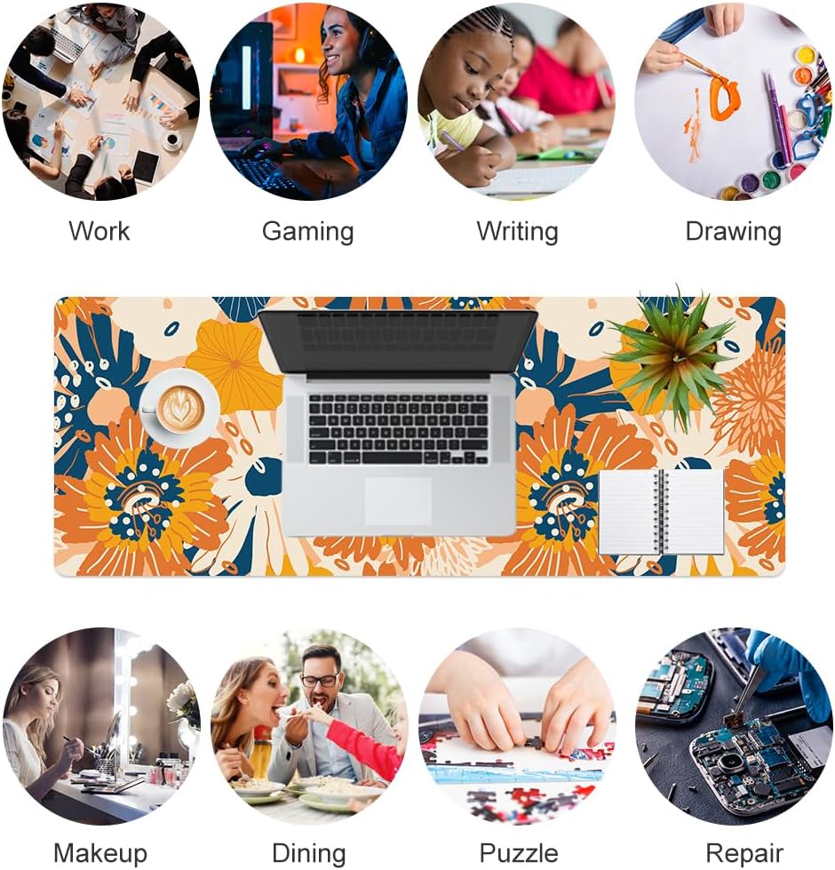 QIYI Large Mouse Pad, Cute Pink Desk Mat for Desktop, Women Girls PU Leather Desk Pad Waterproof Gaming Mousepad, Rose Gold Marble Computer Protector Writing Pad for School Office Home 31.5" x 15.7"