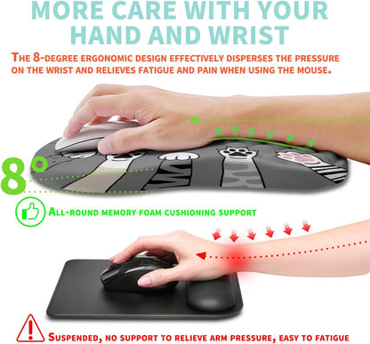 Ergonomic Mouse Pad Wrist Support with Memory Foam Massage Bulge, Carpal Tunnel Pain Relief Mousepad Wrist Rest for Mouse(12x8 inch, Silver Gray Light Purple)