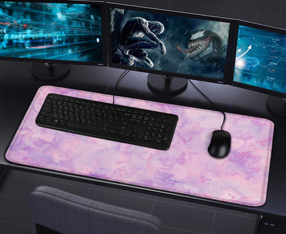 Large Extended Gaming Mouse Pad with Stitched Edges, (31.5X15.7In) Durable Non-Slip Natural Rubber Base, Waterproof Computer Keyboard Pad Mat for Esports Pros/Gamer/Desktop/Office/Home-Black