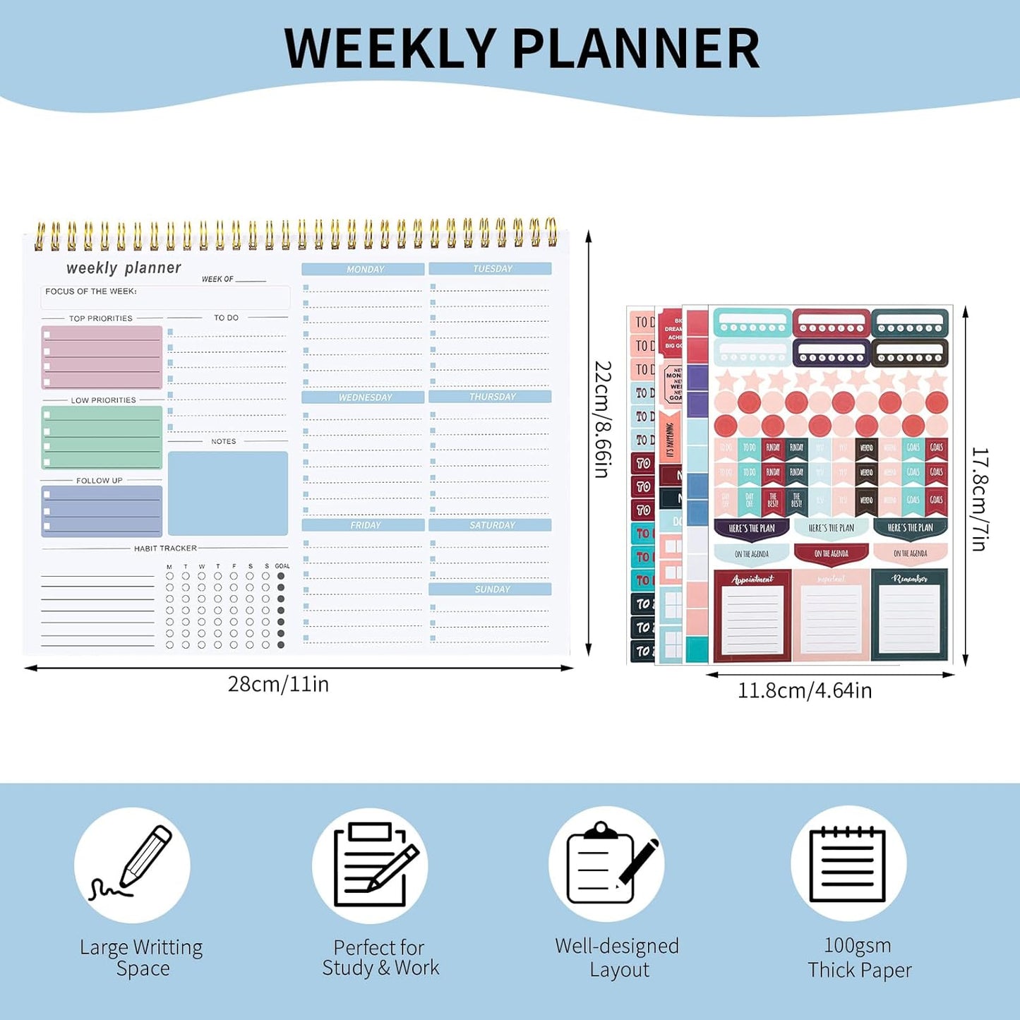 Weekly To Do List Notepad, 8.5''x11'' Weekly Desk Planner with 52 Tear Off Sheets Undated Weekly Planner Habit Tracker & Productivity Organizer for Home and Work, Pink